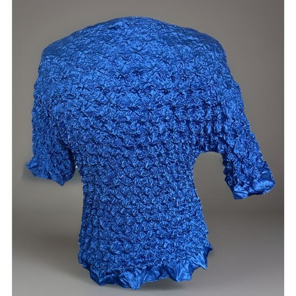 Vtg F C Royal Crinkle Pleated Stretch Top 3/4 Sleeve One Size Fits Boho Chic - Picture 2 of 2